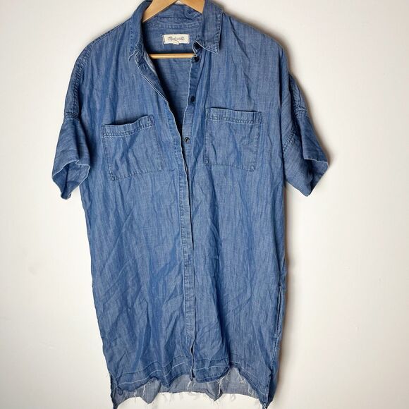 Madewell Shirt Dress Womens Large Blue Button Front Short Sleeve Collared 200 - Picture 1 of 9